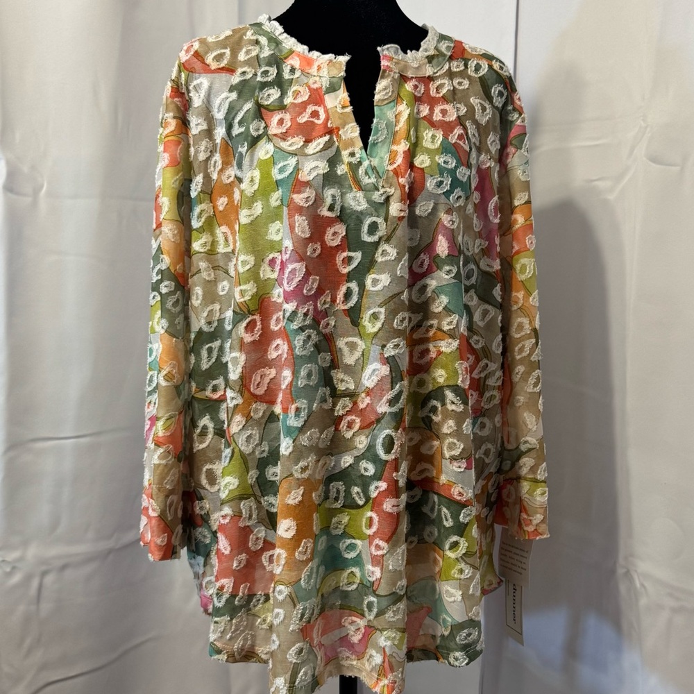 NWT Alfred Dunner XL Tuscan Sunset Abstract Animal Print Top 3/4 Sleeve